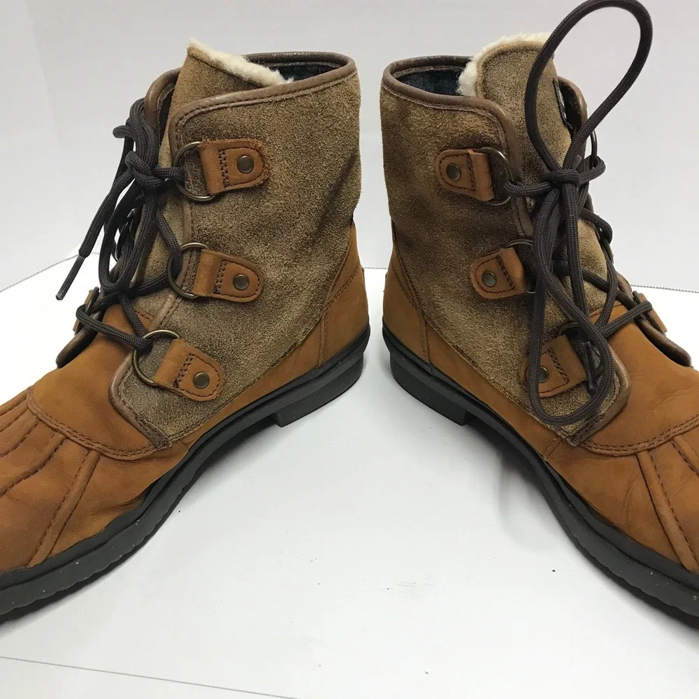 UGG Australia Adirondack Waterproof Duck Boots Brown Leather Suede Shearling - Picture 5 of 16